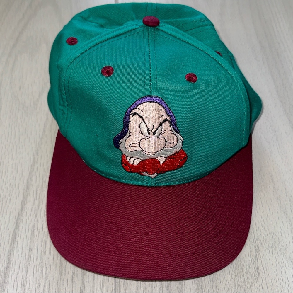 Disney Vintage Grumpy Hat Cap Snapback Green Youth Snow‎ White Dwarf 90s